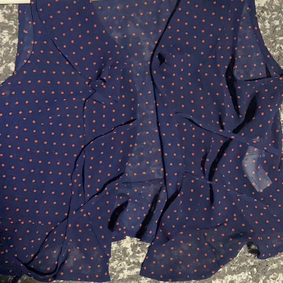 Forever 21 sheer navy blue and orange polka dot vest - Picture 4 of 4